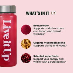 LIVE IT UP Feel The Beet glass energized evokes natural vitality for the day.