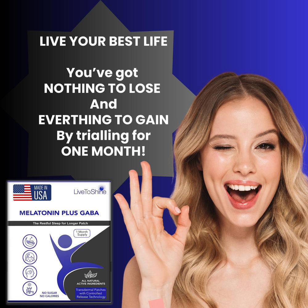 Live To Shine melatonin patch vegan label highlights clean, plant-based option.