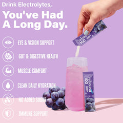 Liveen Rebound 100 grape flavor served in a glass for easy mixing
