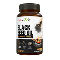 LiveGood Black Seed Oil bottle for convenient daily immune-support.