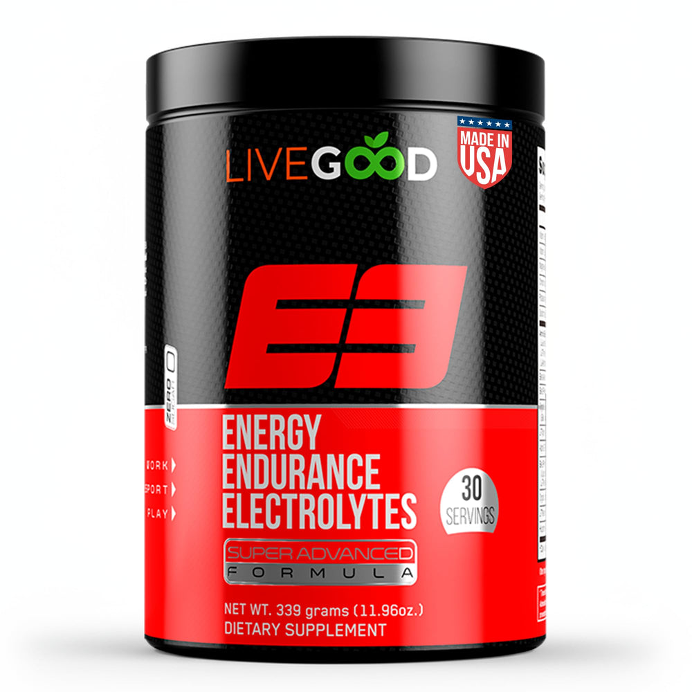 LiveGood E3 preworkout bottle ready for a clean energy boost.