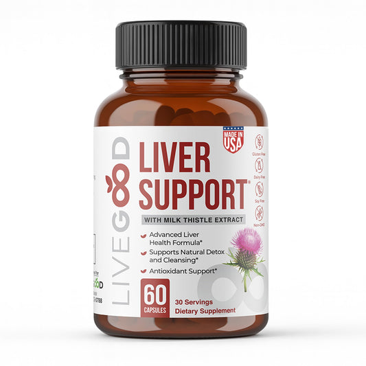 LIVEGOOD Liver Support bottle front showing premium daily detox support formulation