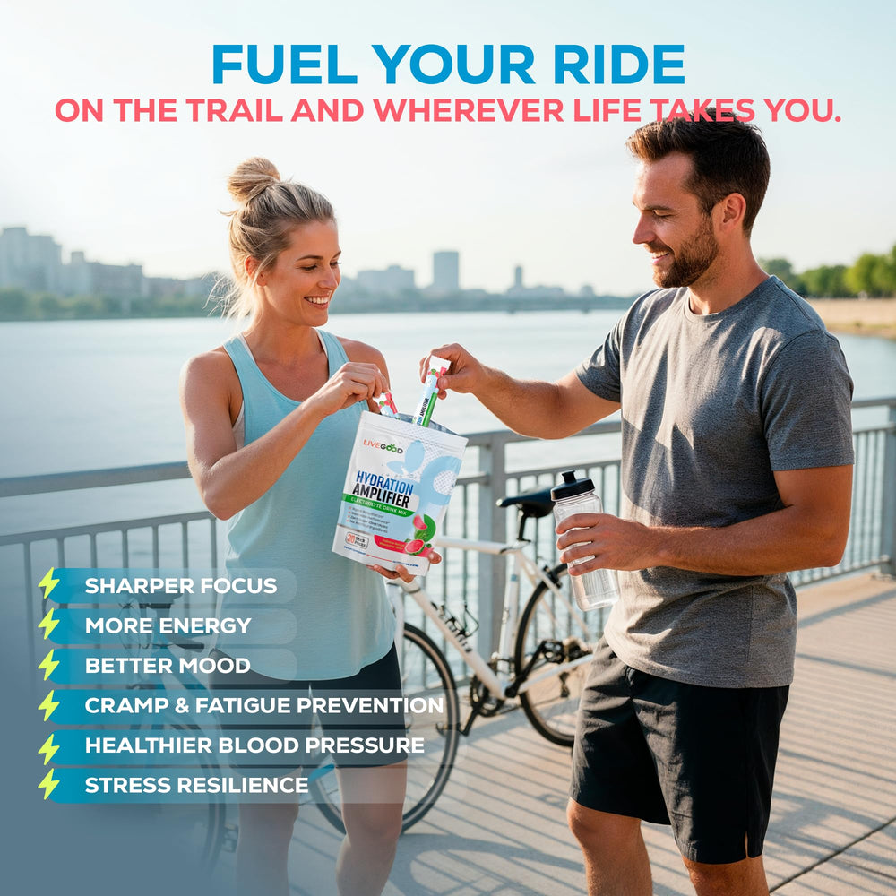 LiveGood Oral Rehydration Therapy Drink Mix for travel or heat recovery.