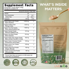 LiveGood Organic Fiber Powder stirred into water for easy daily hydration.