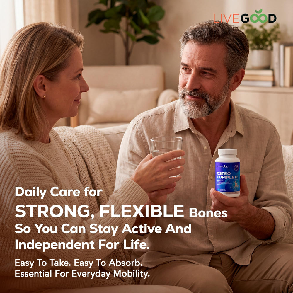LiveGood Osteo Complete daily use scene suggests consistent joint support