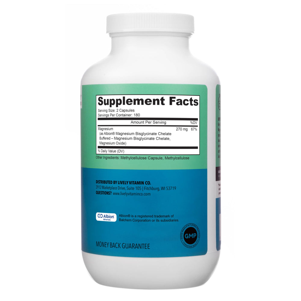 Lively Vitamin Co Magnesium Ease capsules close-up highlighting chelated formula