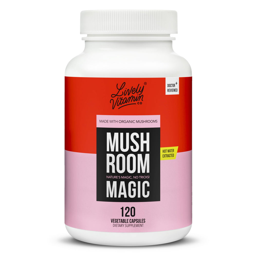 LIVELY VITAMIN CO Mushroom Magic bottle front showing product branding and packaging.
