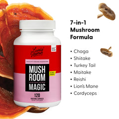 Lion’s mane and shiitake closeup highlighting cognitive focus potential.