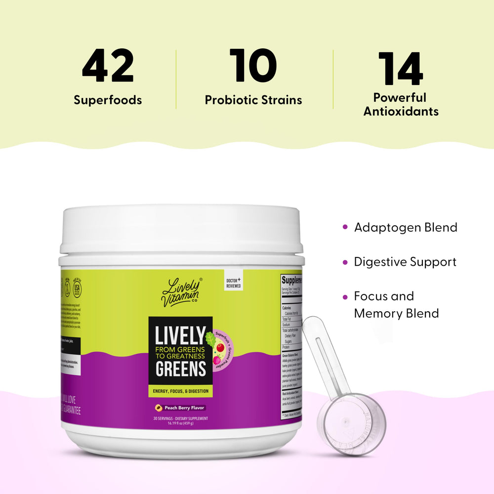 LIVELY VITAMIN CO probiotic blend in bowl signals gut-friendly support.