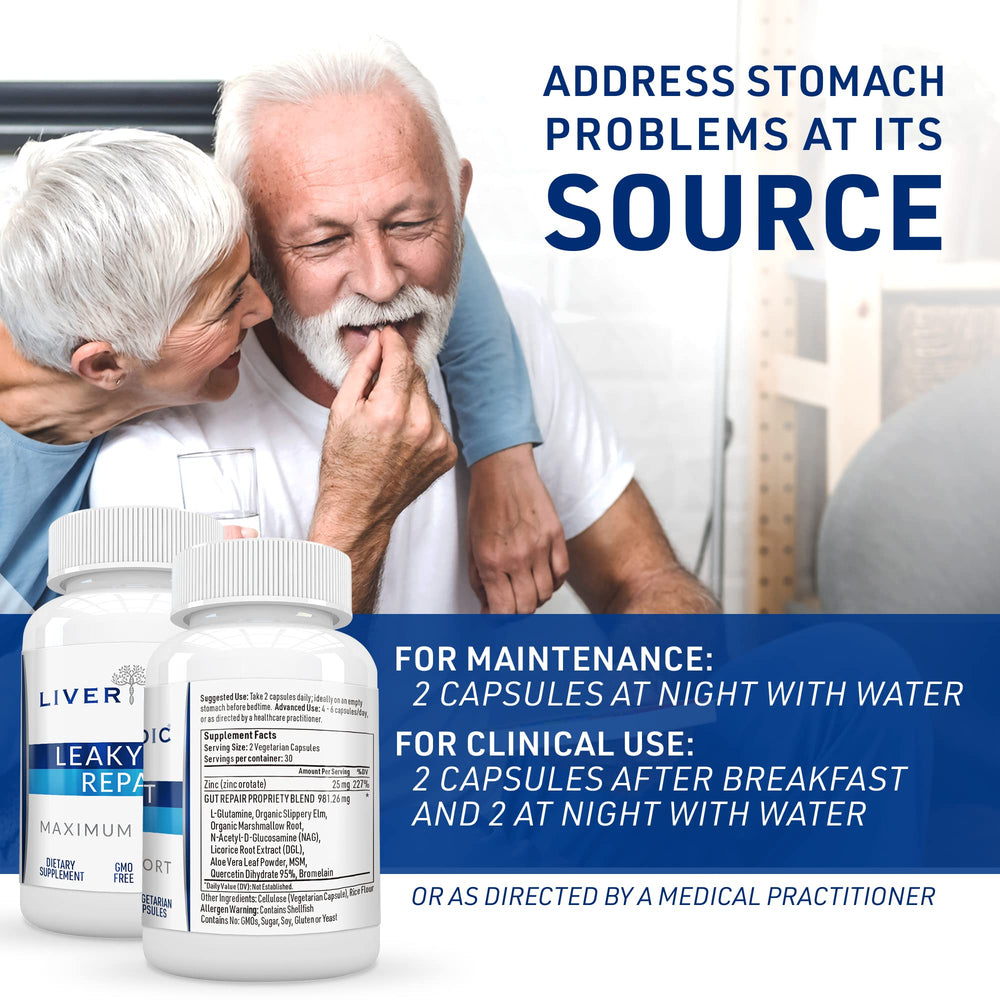 Liver Medic Leaky Gut Repair capsules stacked for convenient daily use.