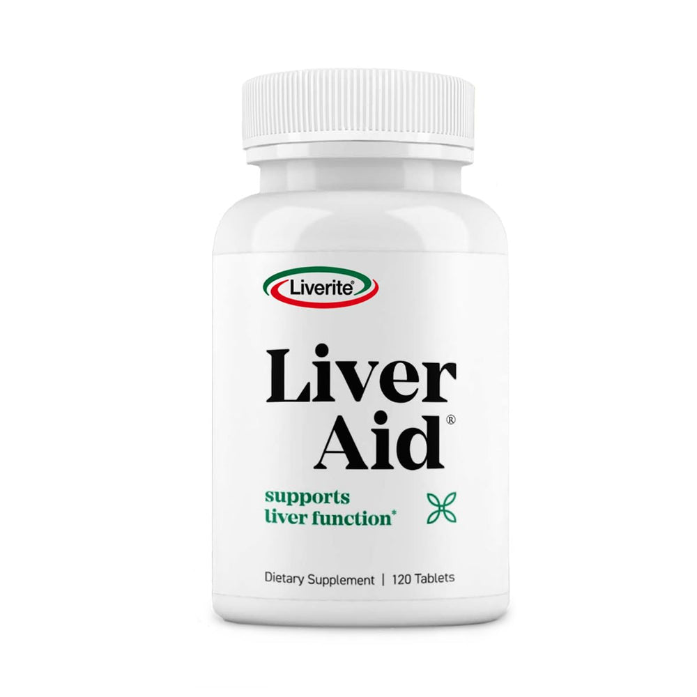 Liverite Liver Aid 120 Tablets bottle on shelf for daily liver support and energy