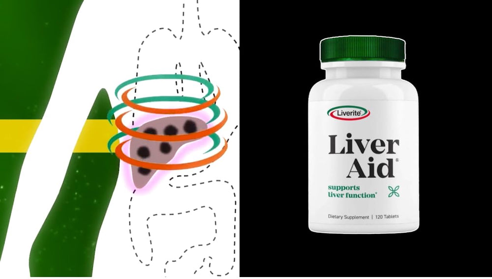 LIVERITE Liver Aid bottle with label indicating digestive support.