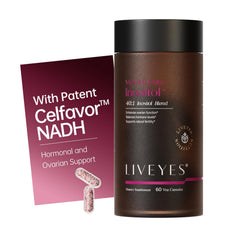 LiveYes Myo-Inositol & DCI 40:1 ratio bottle promoting hormone balance.