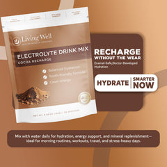 Living Well with Dr. Michelle chocolate electrolyte tub scene highlights sugar-free cocoa flavor