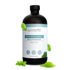 Living Well with Dr. Michelle Cool Mint mouthwash bottle showing fluoride-free formula for daily use