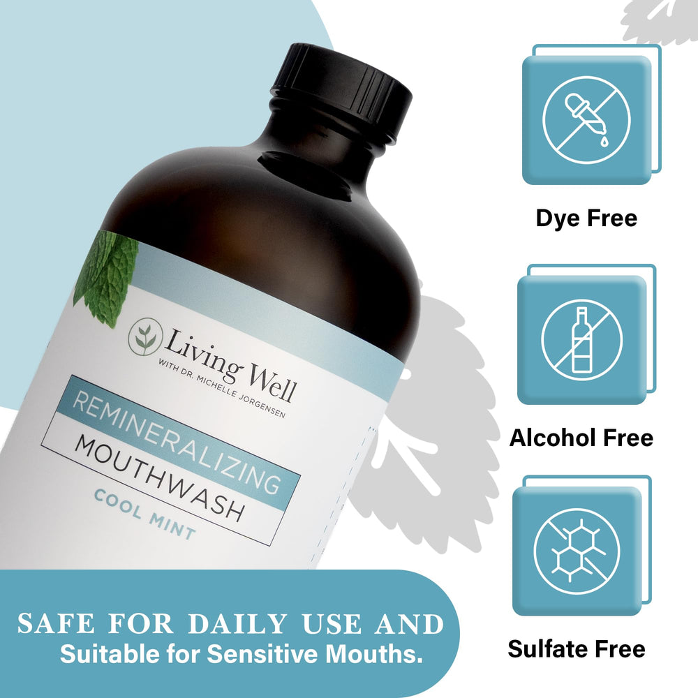 Family-use scene with Living Well with Dr. Michelle mouthwash bottle