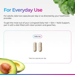 Livingood Daily capsules in hand indicate easy daily beauty support.