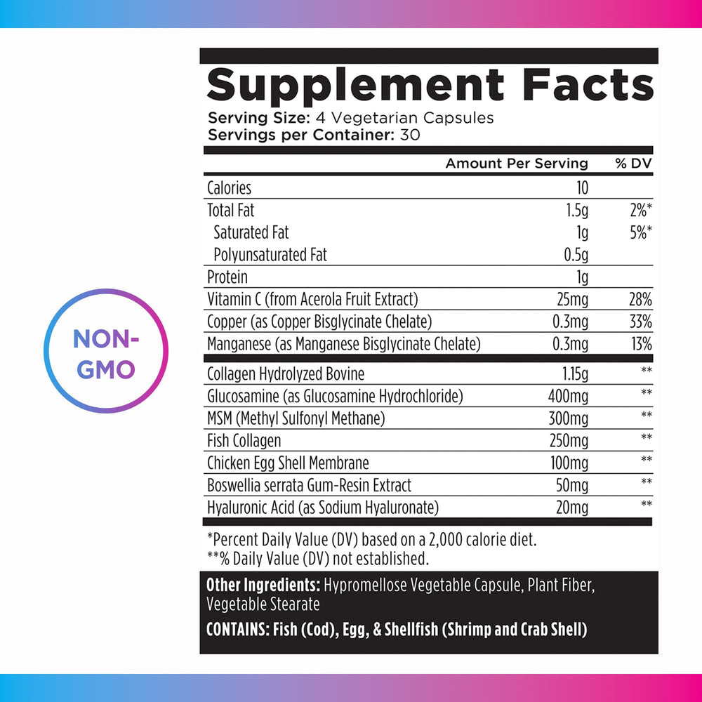 Livingood Daily ingredient panel featuring glucosamine MSM and hyaluronic acid