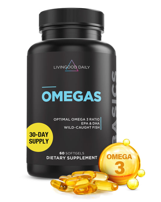Livingood Daily fish oil softgels bottle ready for daily heart and brain support.
