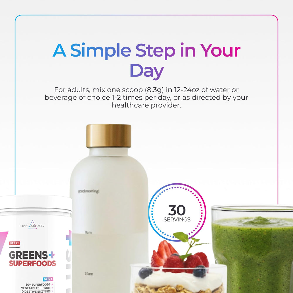 Livingood Daily Greens contains a digestive enzyme blend for smoother digestion.