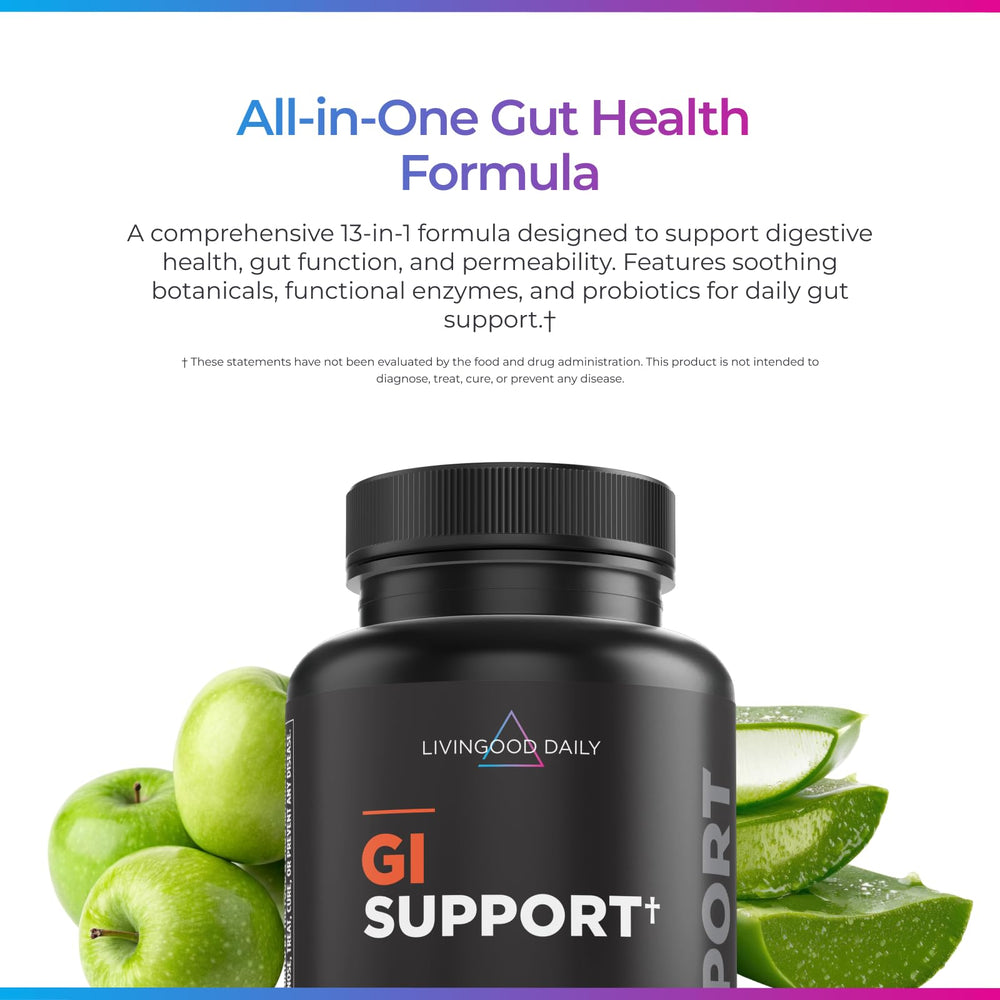 Livingood Daily Gut Cleanse bottle side highlights easy 2x daily dosage pattern.