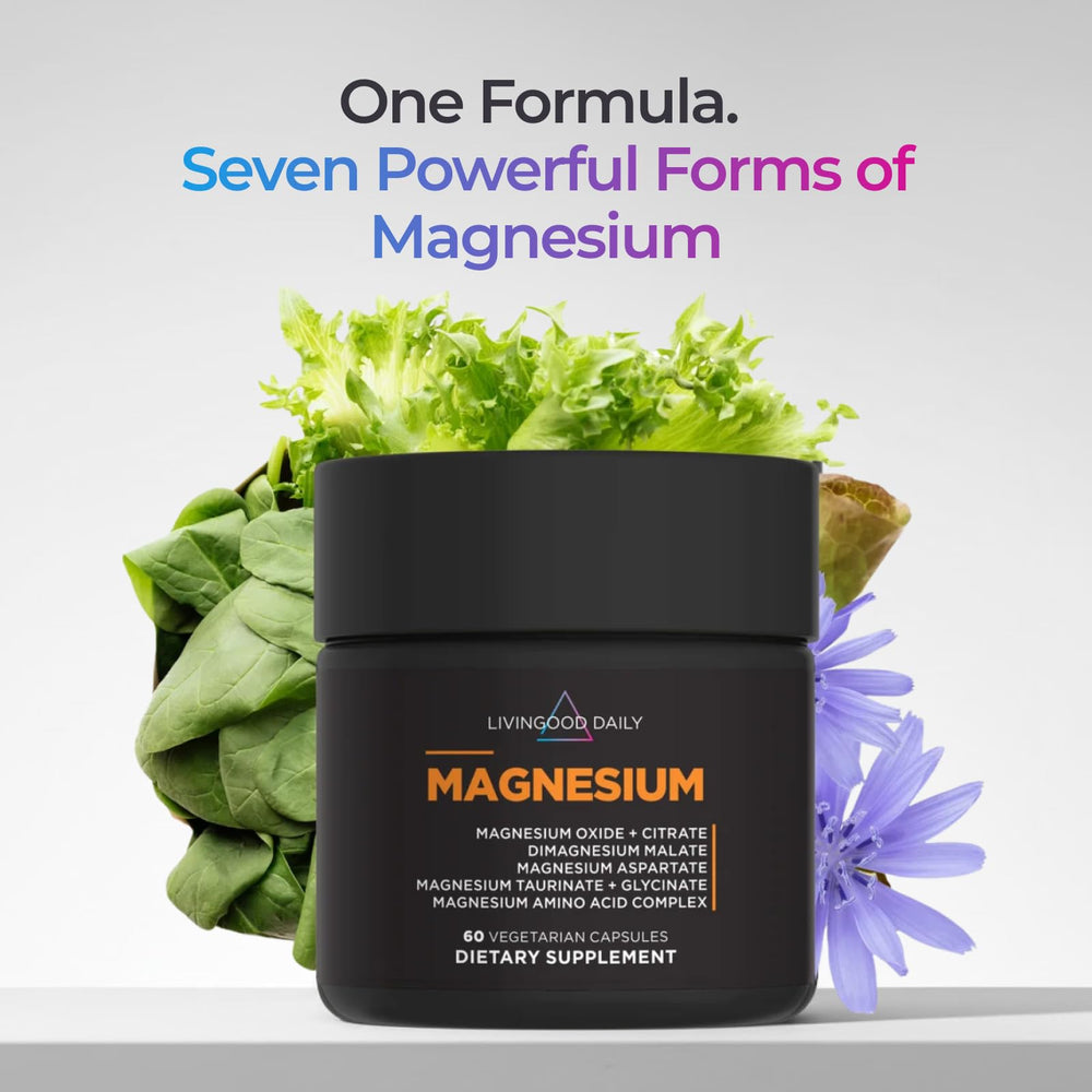 Livingood Daily Magnesium ingredients list highlights seven forms for support.