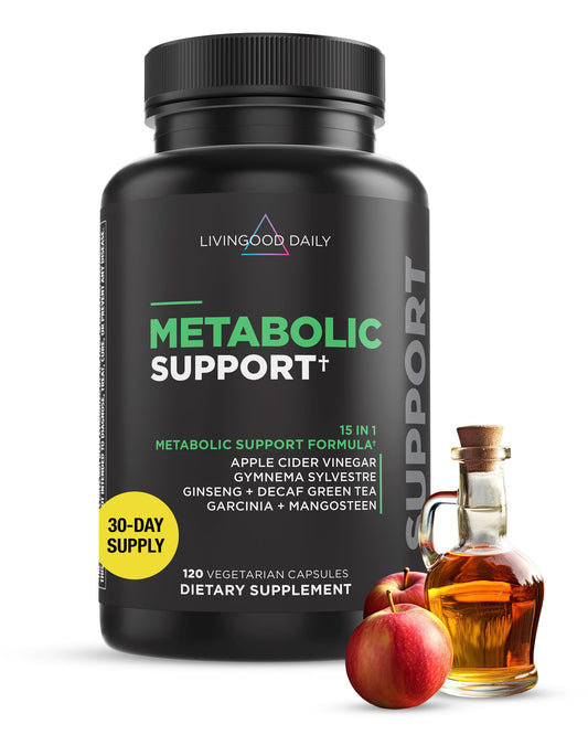 Livingood Daily Metabolic Support bottle front view for steady energy.