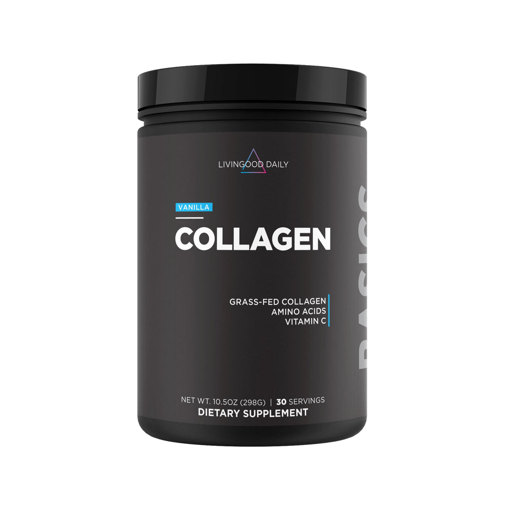 Livingood Daily vanilla collagen powder canister for everyday wellness and easy mixing.