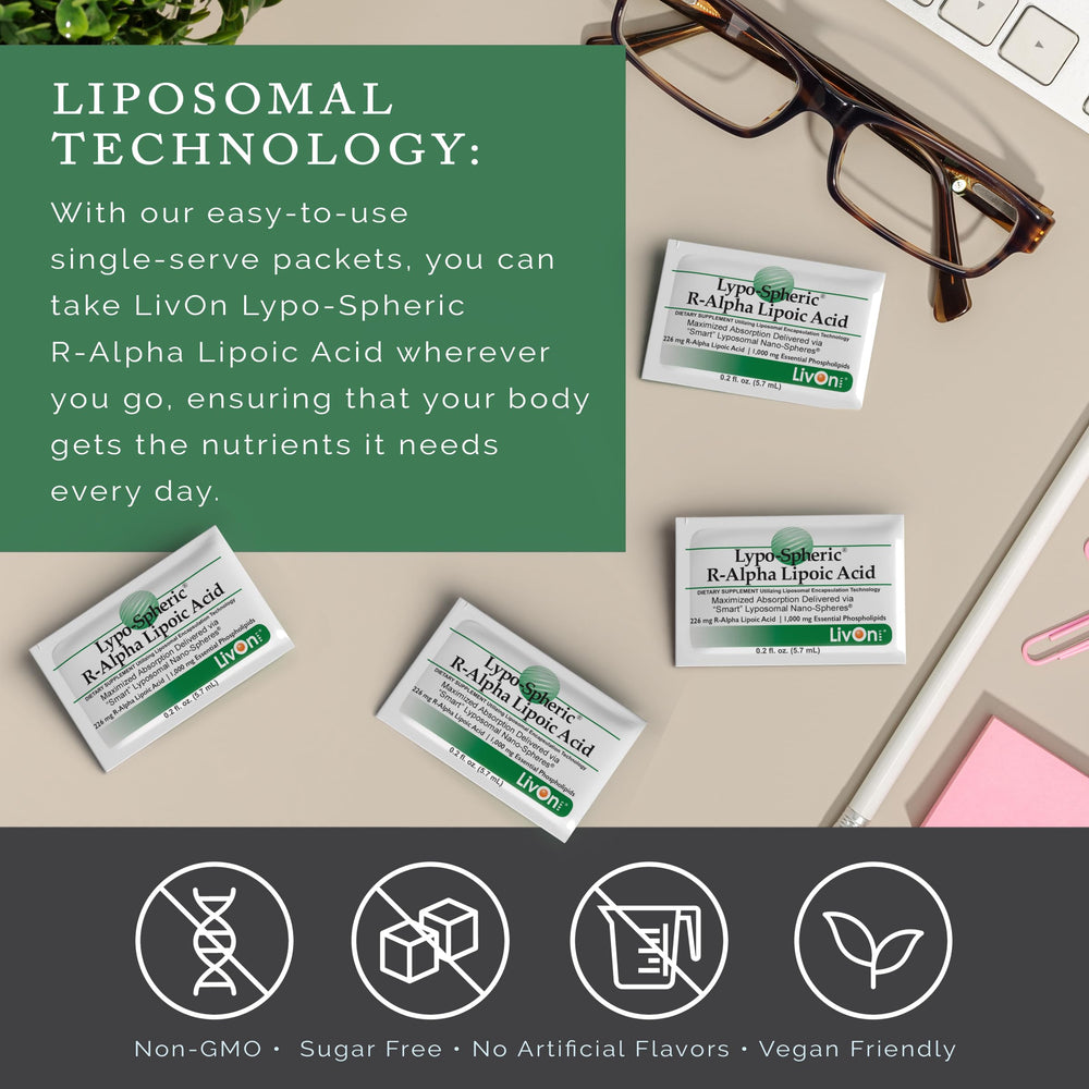 LivOn Lypo-Spheric R-ALA packet squeezed for quick usage.
