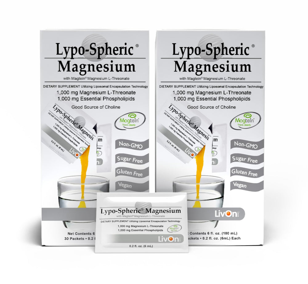 LivOn Lypo-Spheric Magnesium L-Threonate packet front for convenient daily use