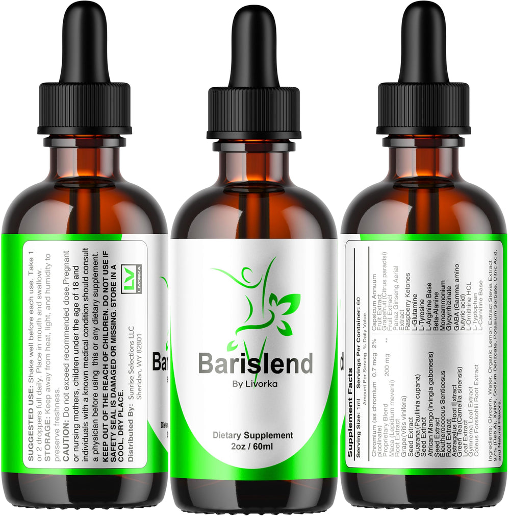 LIVORKA Barislend Drops label close-up highlighting premium formula
