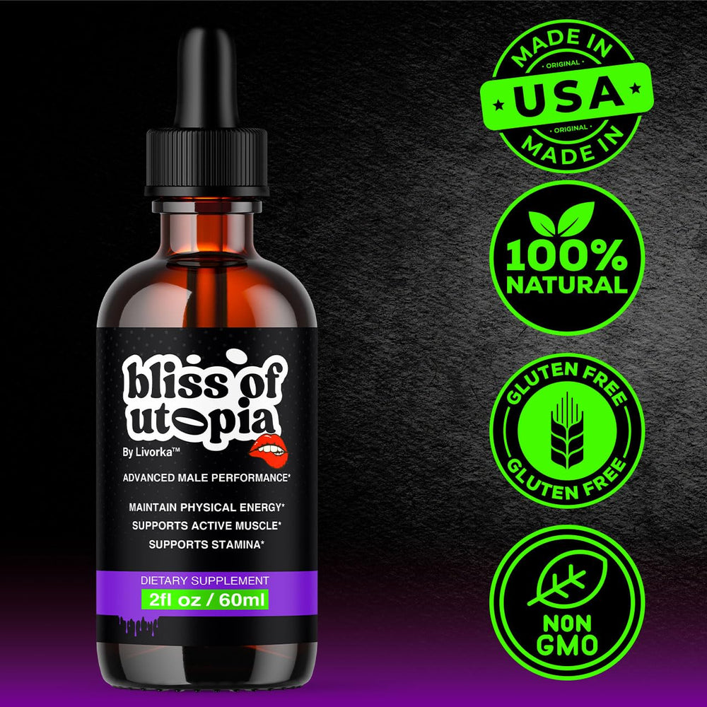 Livorka Bliss of Utopia Drops packaging in a three-pack for a three-month supply.