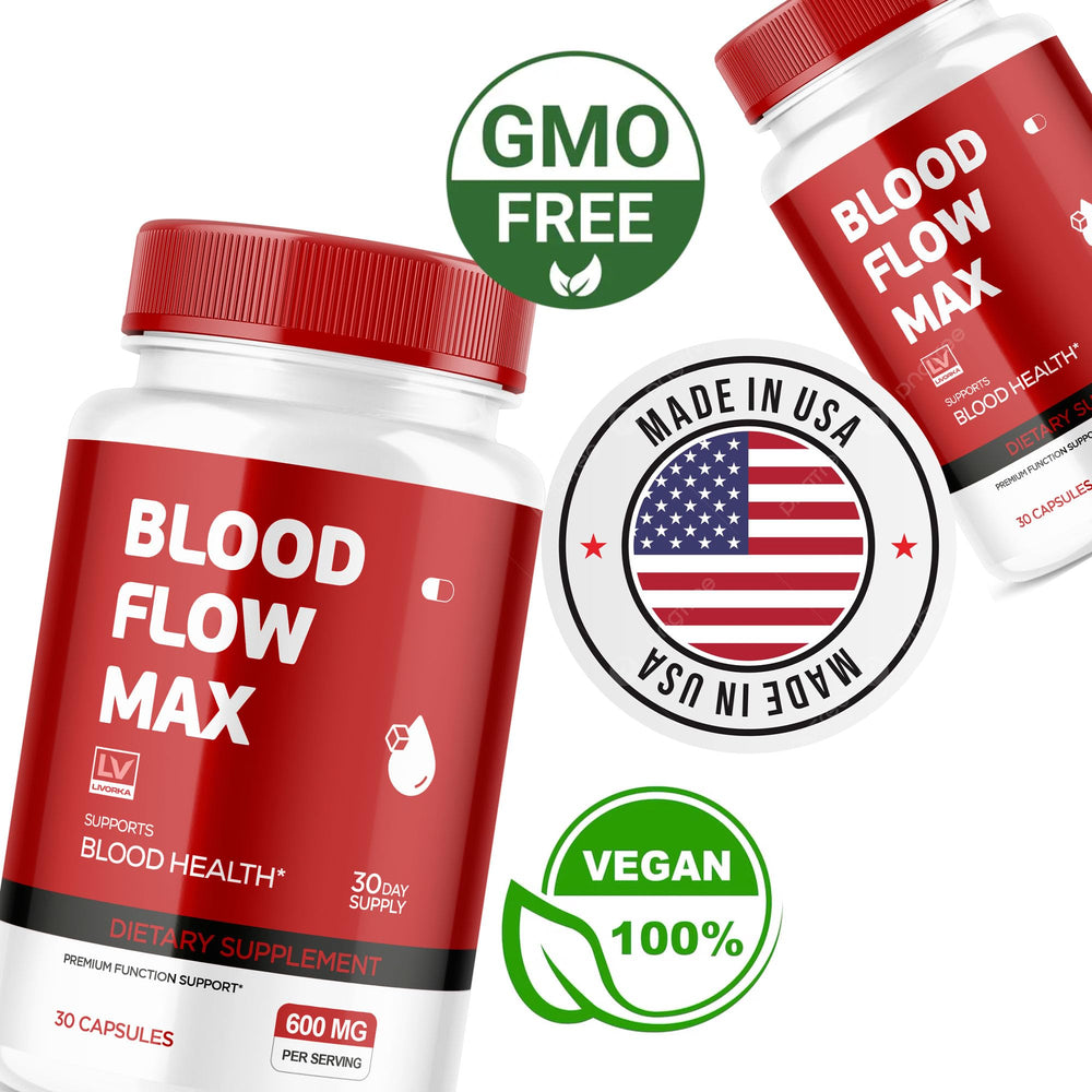 LIVORKA Blood Flow Max bottle with cap open showing capsules