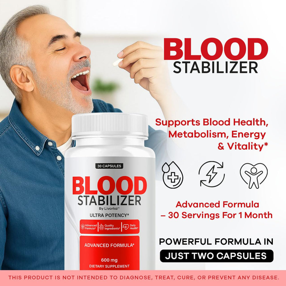 LIVORKA Blood Stabilizer bottle back view showing supplement details.
