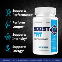 LIVORKA BoostTRT bottle side view highlights easy-to-take capsules.