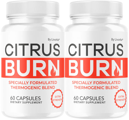 LIVORKA Citrus Burn bottle label shows a two‑month supply for everyday wellness.