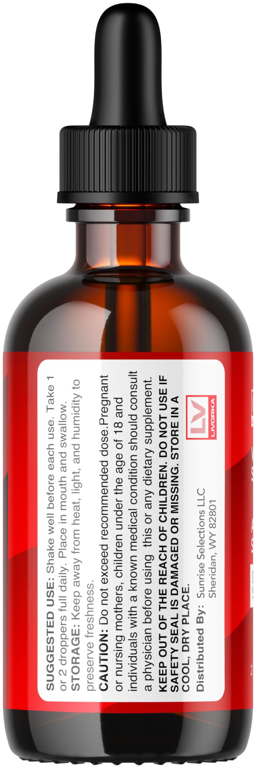 Label detail on LIVORKA Conolidine Drops showing natural ingredients and branding
