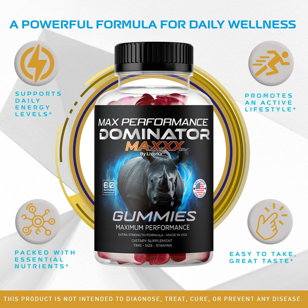 Closeup of LIVORKA Dominator Maxxx gummies with fruity, chewy texture.