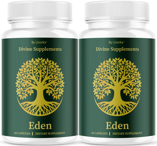 LIVORKA Eden Capsules bottle front promotes natural daily wellness.