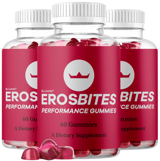LIVORKA Eros Bites Gummies front bottle showing premium all-natural formula for daily wellness.