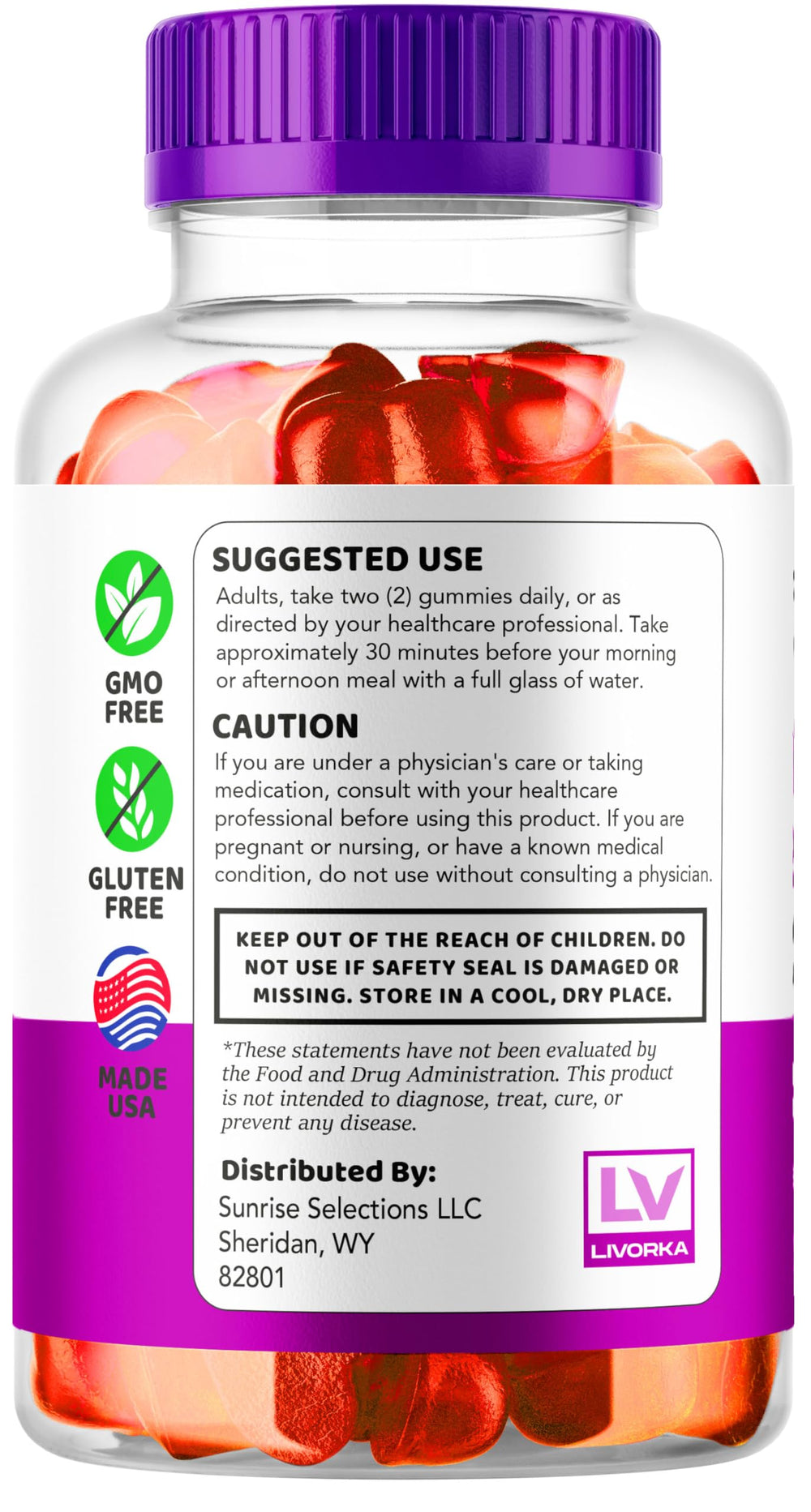Serving idea with water, two LIVORKA gummies per day.