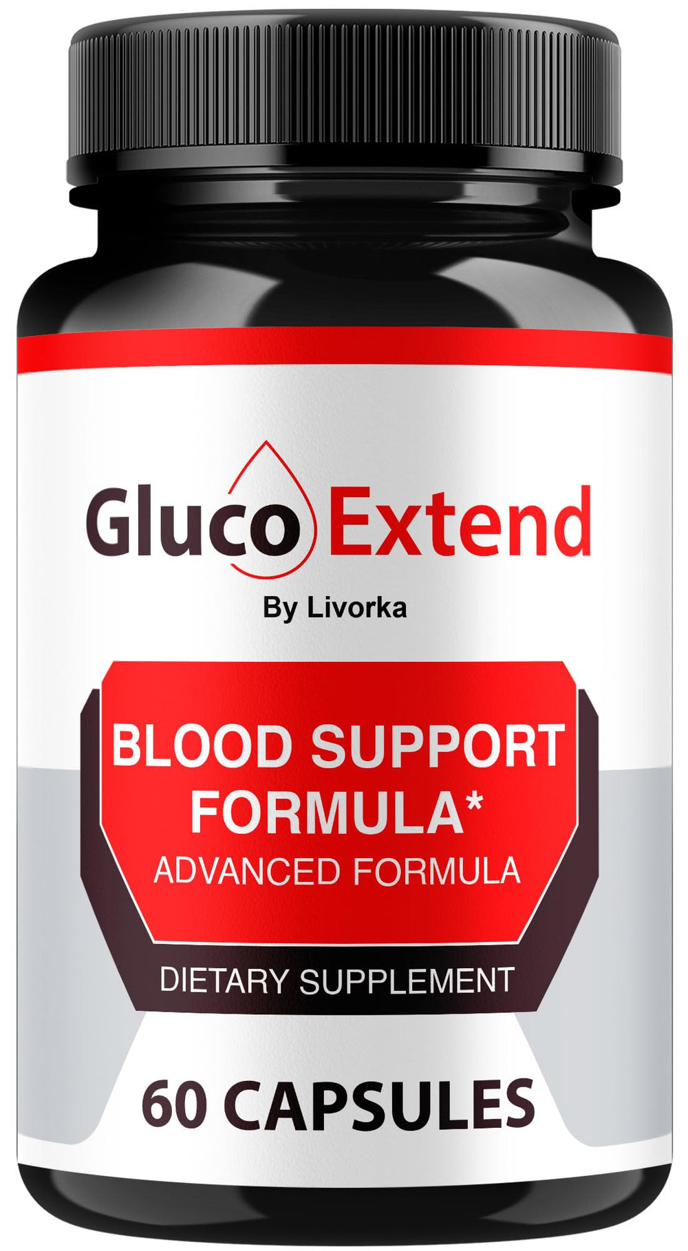 LIVORKA Gluco Extend bottle front view, all-natural capsules for daily wellness.