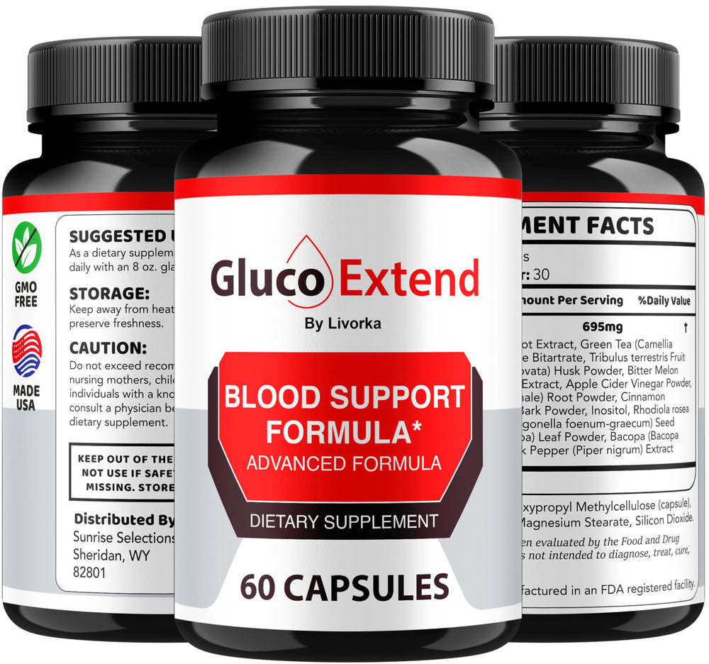 LIVORKA Gluco Extend bottle with glass of water, easy daily incorporation.