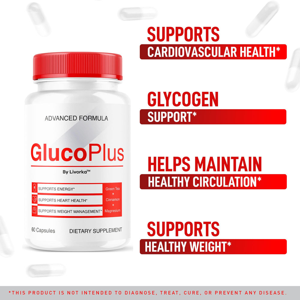 Close-up of Gluco Plus capsules highlighting natural ingredients