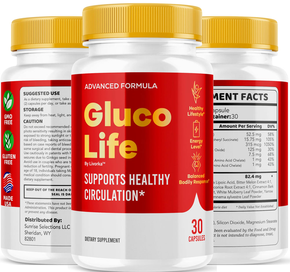 Ready-to-take GlucoLife capsules on a clean surface by LIVORKA