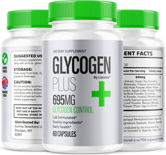 LIVORKA Glycogen Plus 3-pack mockup with a glass of water.