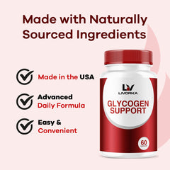 LIVORKA Glycogen Support bottle side view with nutrition info
