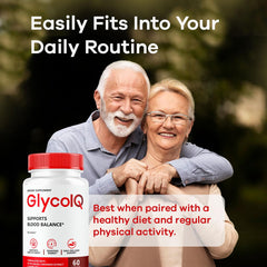 GlycoIQ on a kitchen counter with a glass of water for easy hydration.