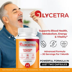 Glycetra capsules close-up highlighting natural formula for daily energy