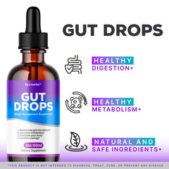 LIVORKA Gut Drops bottle pour demonstrating easy daily dosage and liquid consistency.
